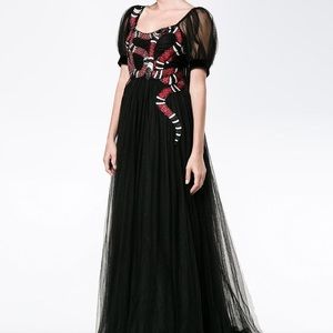 ISO Gucci Black Tulle Embroidered Snake Gown